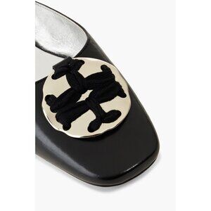 TORY BURCH $358 Patos Leather Logo Kitten Heel Mules Perfect Black Women's 6.5